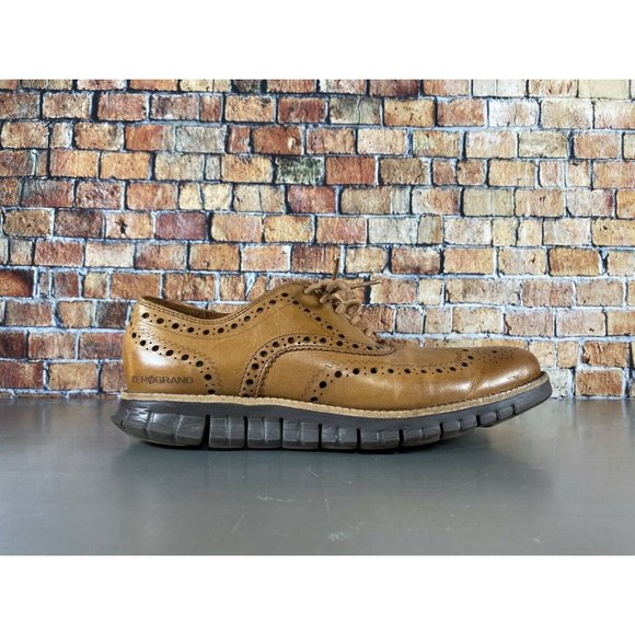 COLE HAAN Men ZEROGRAND Wing Oxford Leather Shoes 7M British Tan #C29411 - Picture 1 of 8